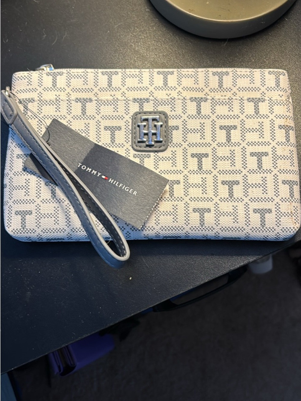 Tommy Hilfiger Beige & Gray Monogram Wristlet